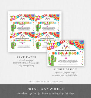 Editable Bring a Book Card Baby Shower Fiesta Cactus Taco Bout a Baby Book Insert Books for Baby Book Request Corjl Template Printable 0045