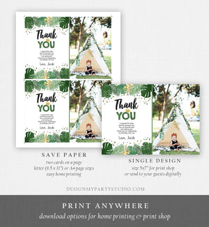 Editable Thank You Card Safari Wild One Two Wild and Three Wild Things Thank You Note Black Gold Photo Boy Jungle Corjl Template 0332