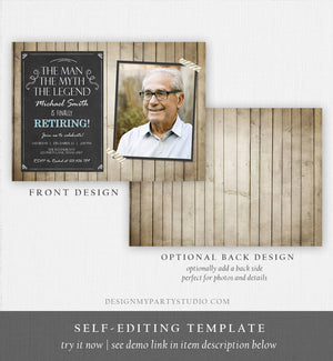 Editable The Man The Myth The Legend Invitation Retirement Invitation Man Men Rustic Chalk Download Printable Invitation Corjl 0101