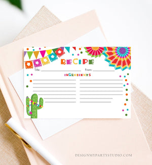 Editable Fiesta Cactus Recipe Cards Fiesta Bridal Shower Baby Succulent Mexican Double Sided 4x6 Download Corjl Template Printable 0045