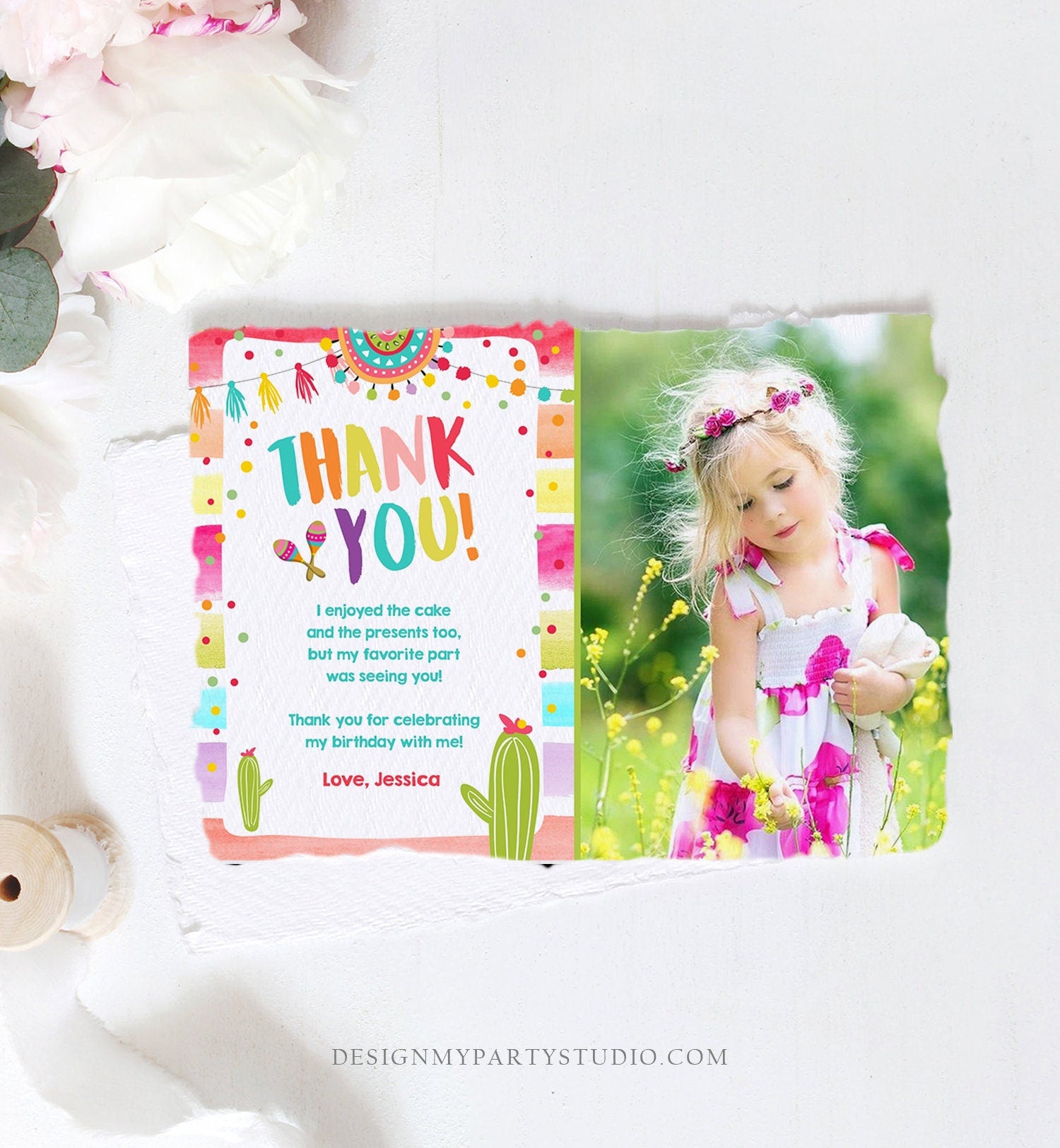 Editable Let's Fiesta Thank You Card Cactus Succulent First Birthday Party Girl 1st Mexican Digital Download Template Printable 0134
