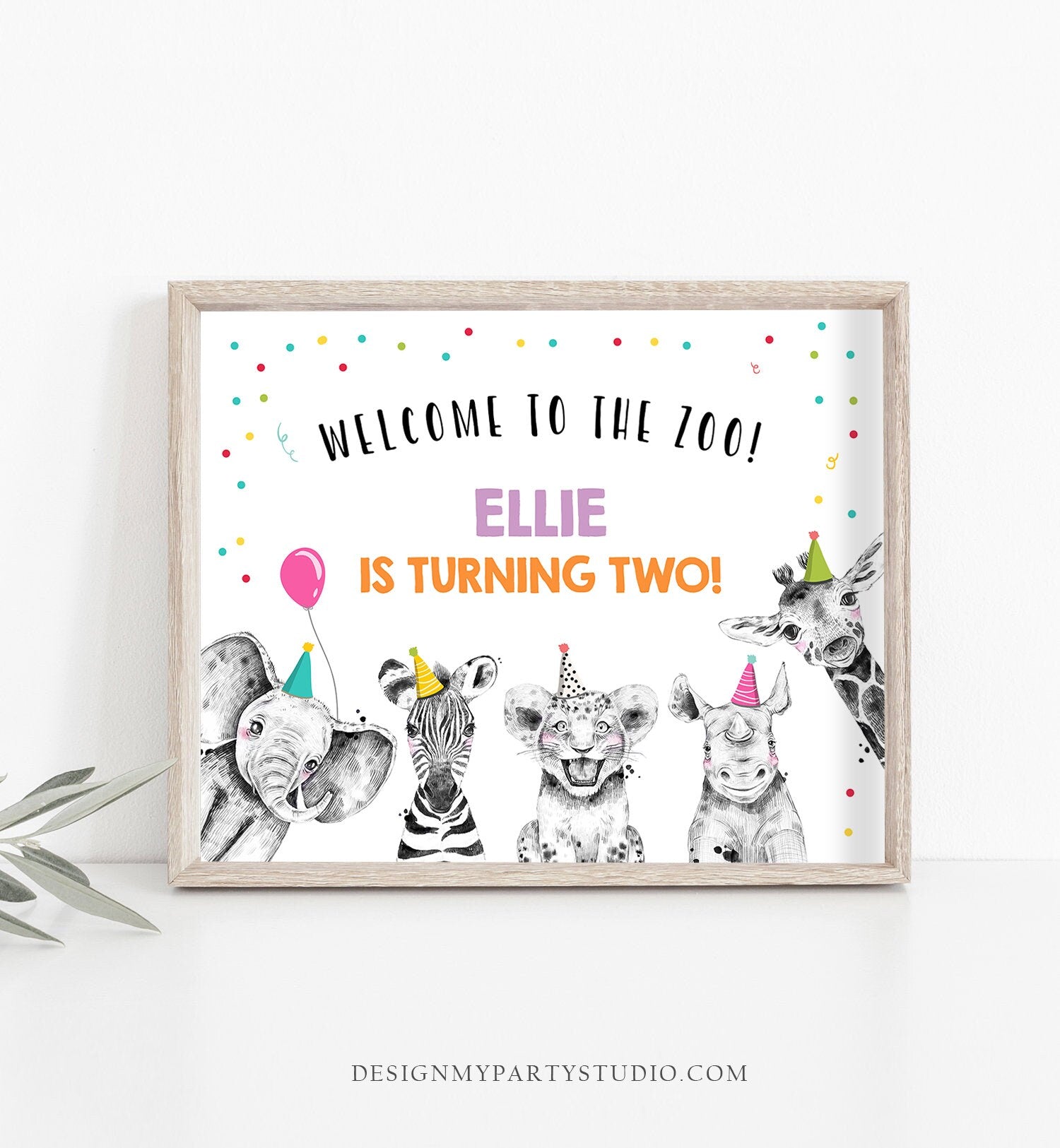 Editable Party Animals Welcome to the Zoo Sign Safari Animals Sign Welcome Jungle Sign Birthday Animals Girl Corjl Template Printable 0390