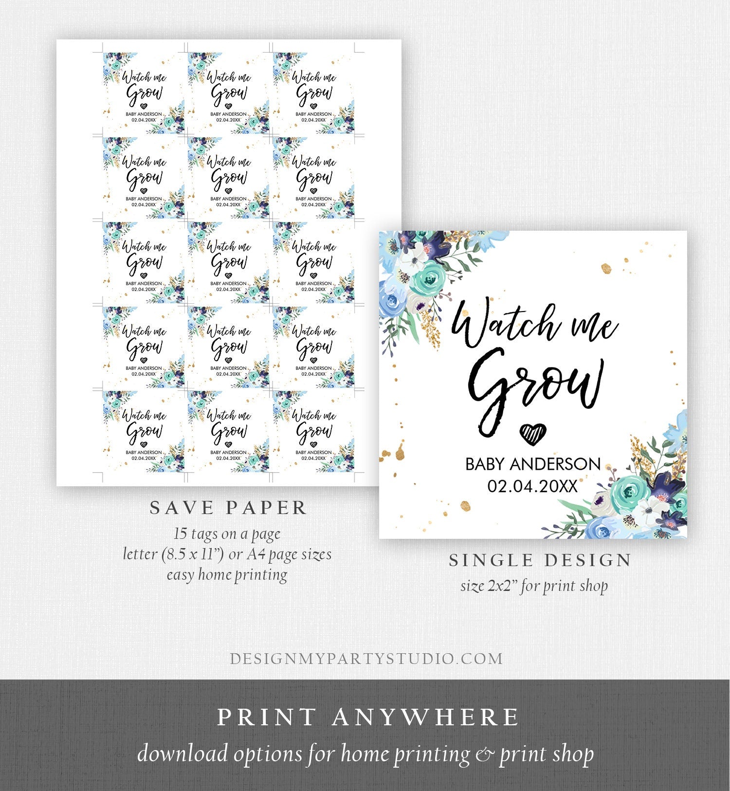 watch me grow succulent tags printable Editable Watch Me Grow Tags Baby Shower Favor Tags Plant Tags Cactus S