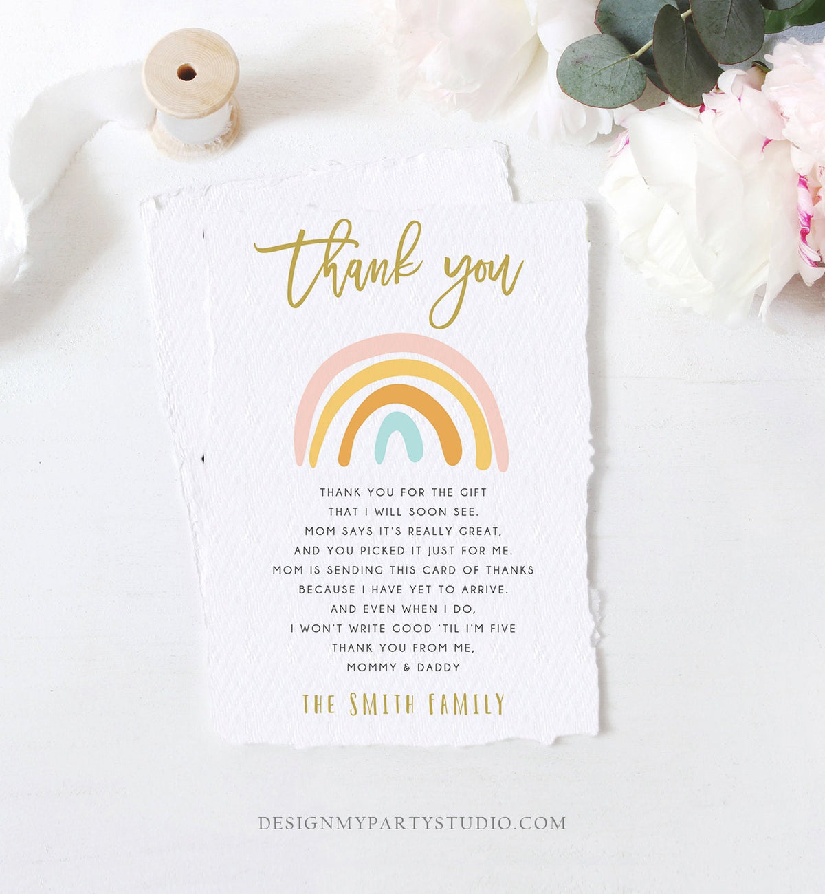 Editable Rainbow Thank You Card Baby Shower Sprinkle After the Storm Retro Boho Rustic Magical Digital Download Template Printable 0331