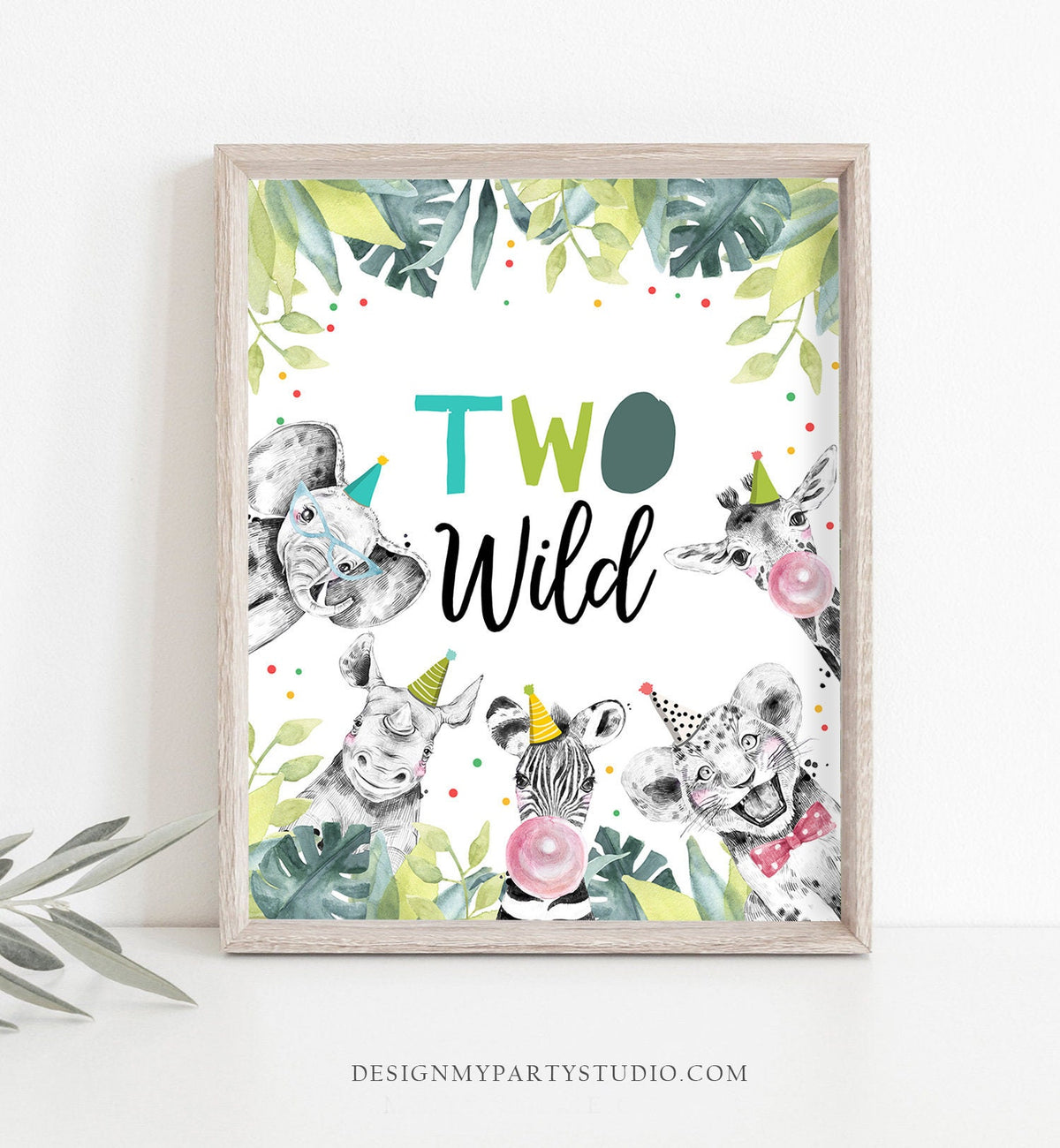 Two Wild Birthday Sign Party One Wild Year Second Birthday 2nd Safari Animals Party Animals Zoo Boy Blue Green Decor Download Printable 0322