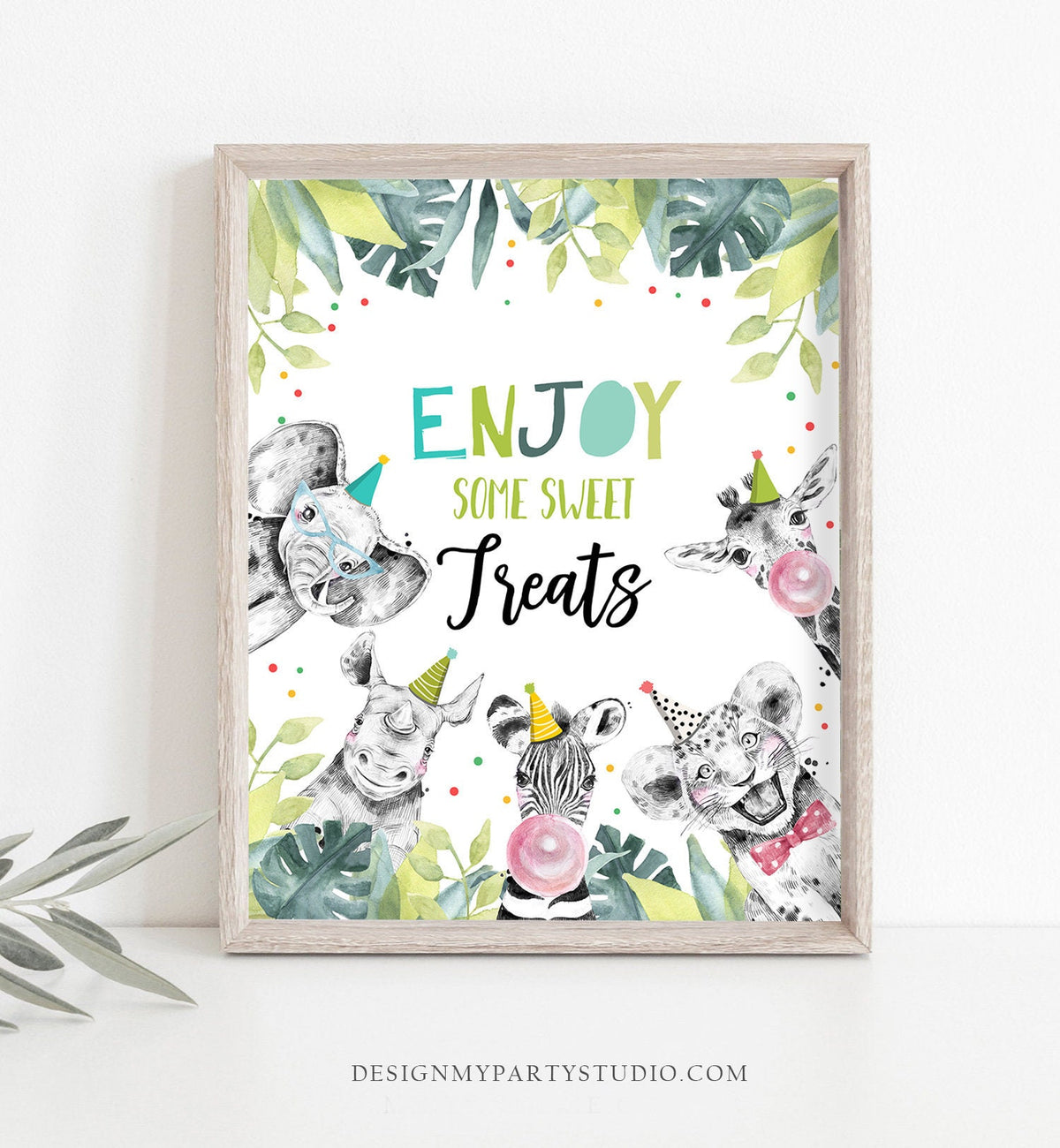 Enjoy Some Sweet Treats Birthday Sign Party Food Table Bar Snacks Safari Animals Party Animals Zoo Boy Blue Decor Download Printable 0322