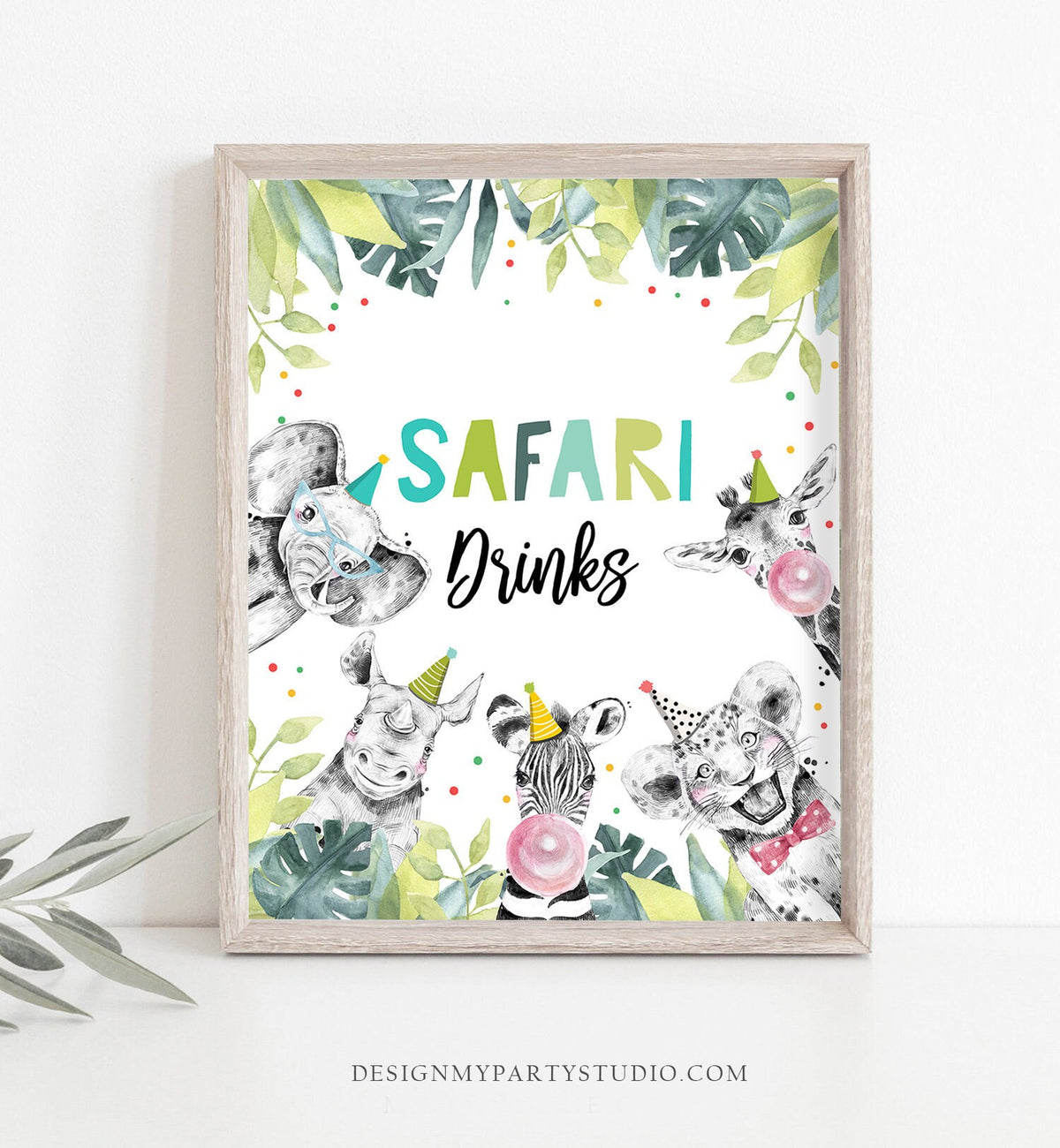 Safari Drinks Birthday Sign Party Drinks Table Bar Snacks Safari Animals Party Animals Zoo Boy Blue Decor Instant Download Printable 0322