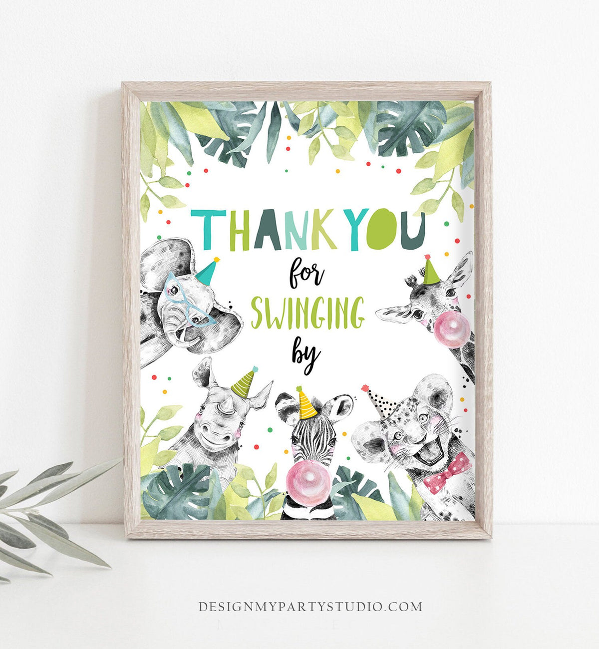 Thank You For Swinging By Birthday Sign Party For Coming Safari Animals Party Animals Zoo Boy Blue Decor Instant Download Printable 0322