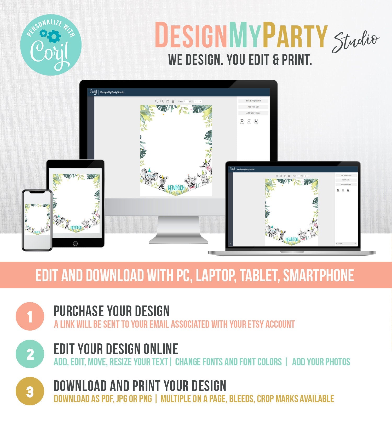 Editable Monthly Photo Banner First Birthday Banner Party Animals Safari Animals Banner Wild One Confetti Digital Template Printable 0322