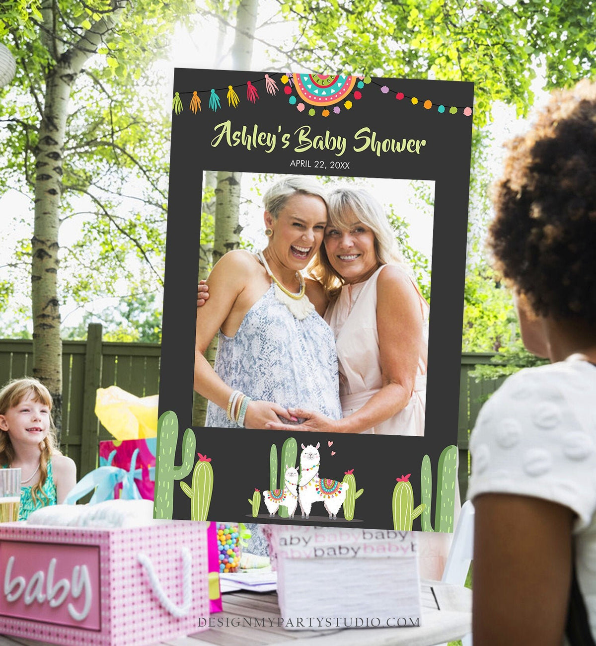 Editable Llama Photo Frame Booth Sign Baby Shower Prop Fiesta Llama Cactus Succulent Mexican Chalk Neutral Corjl Template Printable 0079