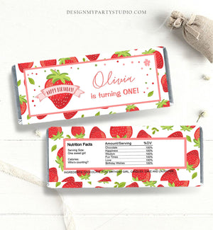 Editable Candy Bar Wrapper Strawberry Birthday Candy Bar Wrapper 1st Birthday Favors Strawberry Berry Special Template PRINTABLE Corjl 0091