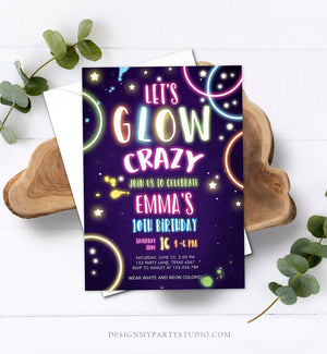 Editable Let's Glow Crazy Birthday Invitation Glow Party Neon Glow In The Dark Party Girls Teen Pink Download Printable Template Corjl 0172