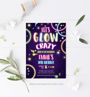 Editable Let's Glow Crazy Birthday Invitation Glow Party Neon Glow In The Dark Party Girls Teen Pink Download Printable Template Corjl 0172