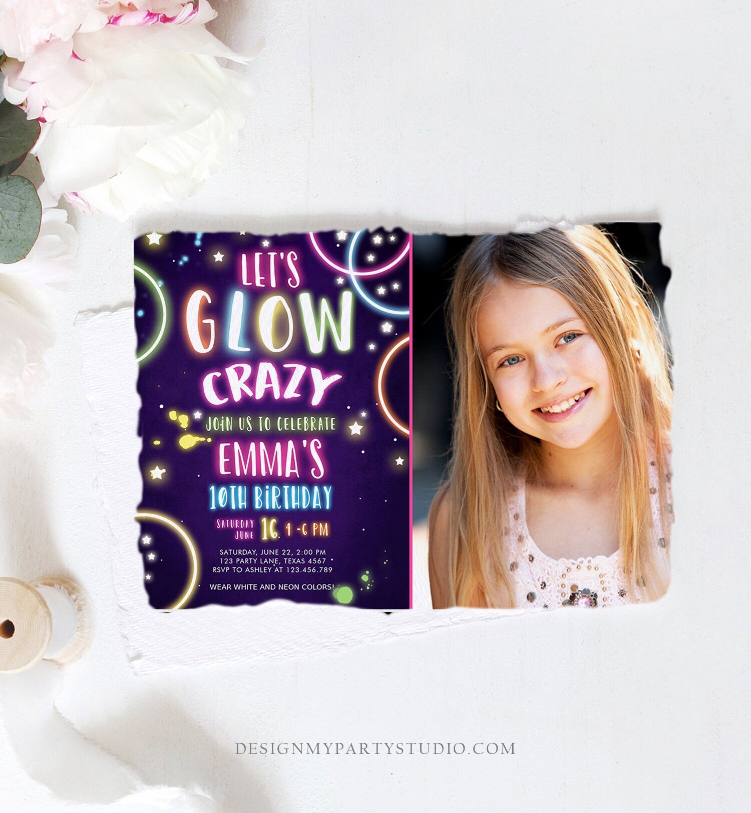 Editable Let's Glow Crazy Birthday Invitation Glow Party Neon Glow In The Dark Party Girls Teen Pink Download Printable Template Corjl 0172