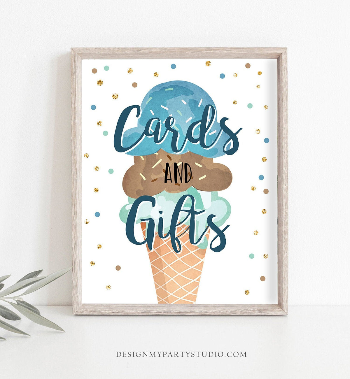 Ice Cream Bar Sign Ice Cream Social Birthday Ice Cream Party Sign Ice Cream Table Sign Blue Green Brown Boy Digital Download Printable 0243
