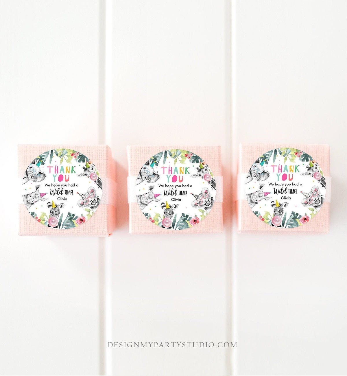 Editable Party Animals Favor Tag Wild One Animals Thank You Gift Safari Animals Birthday Wild Time Stickers Digital Template Printable 0322