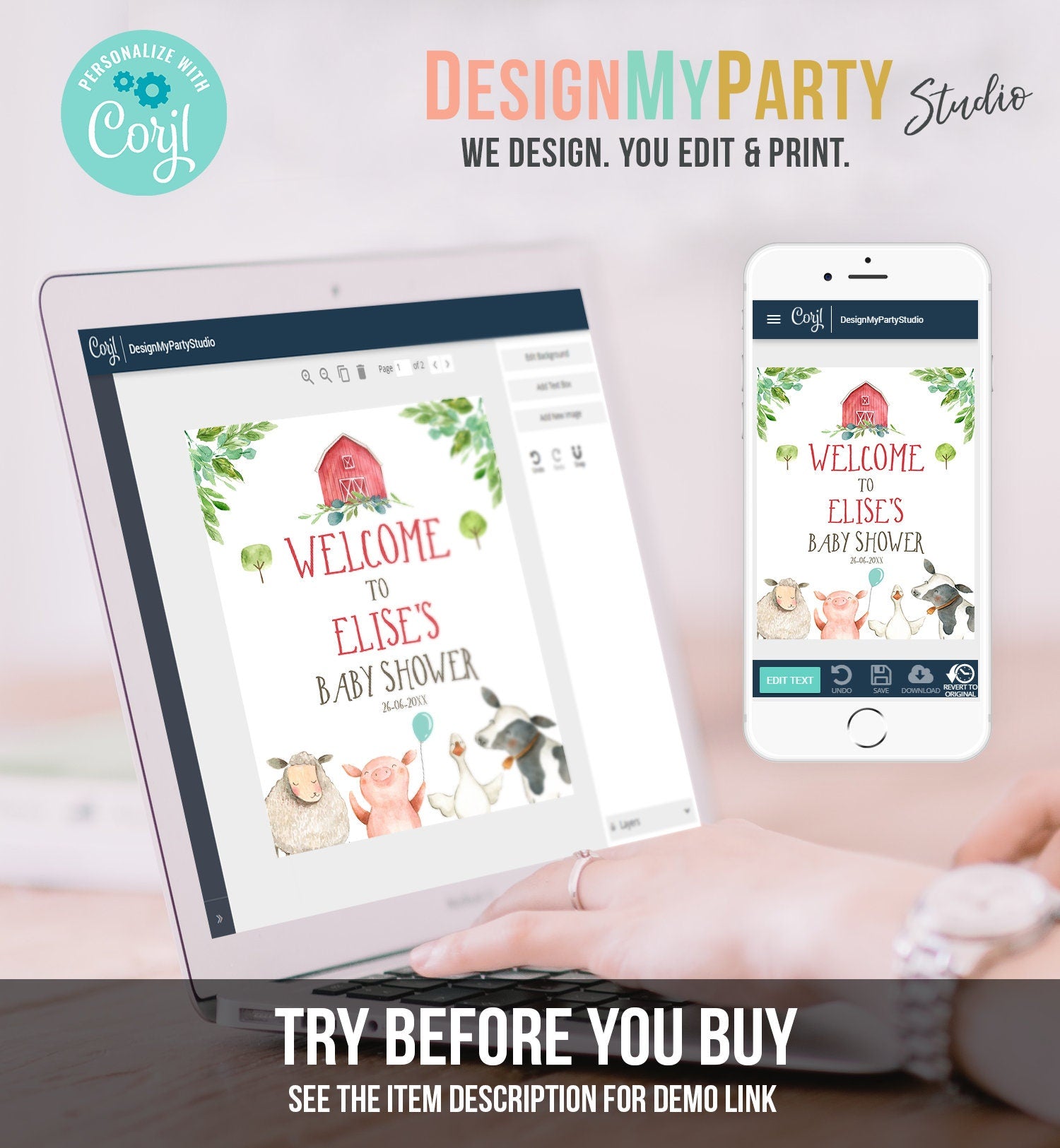 Editable Farm Animals Baby Shower Welcome Sign Boy Barn Barnyard Birthday Sign Party Animals Digital Download Template Printable 0155