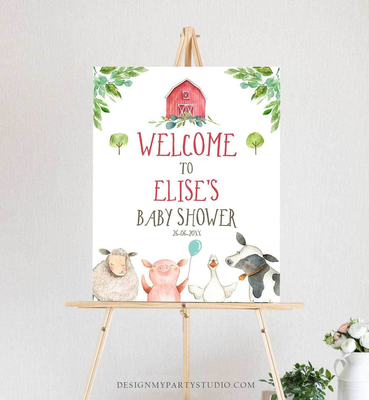 Editable Farm Animals Baby Shower Welcome Sign Boy Barn Barnyard Birthday Sign Party Animals Digital Download Template Printable 0155