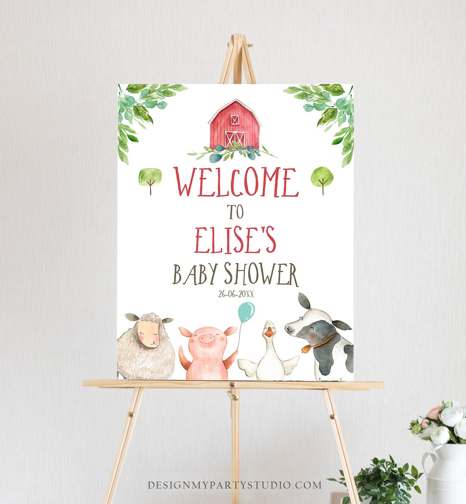 Editable Farm Animals Baby Shower Welcome Sign Boy Barn Barnyard Birthday Sign Party Animals Digital Download Template Printable 0155