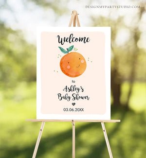 Editable Little Cutie Baby Shower Sign Welcome Gender Neutral Couples Shower Clementine Orange Shower Sign Yard Sign Corjl Template 0330