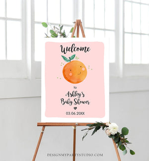 Editable Little Cutie Baby Shower Sign Welcome Baby Girl Pink Couples Shower Clementine Orange Shower Sign Yard Sign Corjl Template 0330
