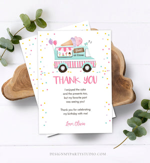 Editable Thank You Card Ice Cream Truck Birthday Thank You Note Ice Cream Social Drive by Party Scoop Printable Template Corjl 0243