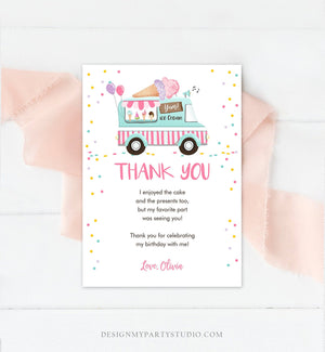 Editable Thank You Card Ice Cream Truck Birthday Thank You Note Ice Cream Social Drive by Party Scoop Printable Template Corjl 0243