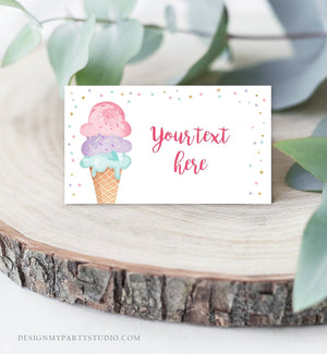 Editable Ice Cream Food Labels Ice Cream Birthday Food Cards Tent Card Girl Pink Gold the Scoop Buffet Label Tent Card Template Corjl 0243