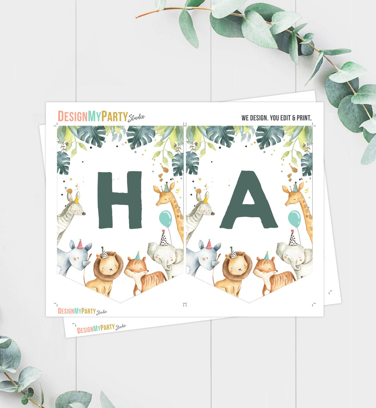 Happy Birthday Banner Safari Animals Party Animals Wild One Birthday Boy 1st Bday Zoo Decorations Instant Download PRINTABLE DIGITAL 0163