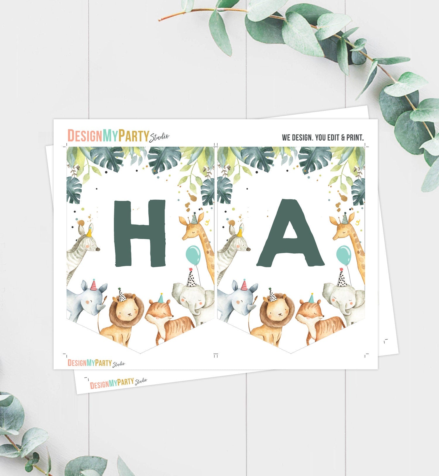 Happy Birthday Banner Safari Animals Party Animals Wild One Birthday Boy 1st Bday Zoo Decorations Instant Download PRINTABLE DIGITAL 0163