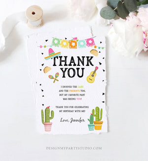 Editable Taco Fiesta Thank You Card Birthday Party Baby Bridal Shower Cactus Succulent Mexican Green Pink Corjl Template Printable 0161