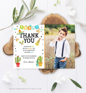 Editable Taco Fiesta Thank You Card Birthday Party Baby Bridal Shower Cactus Succulent Mexican Green Boy Corjl Template Printable 0161
