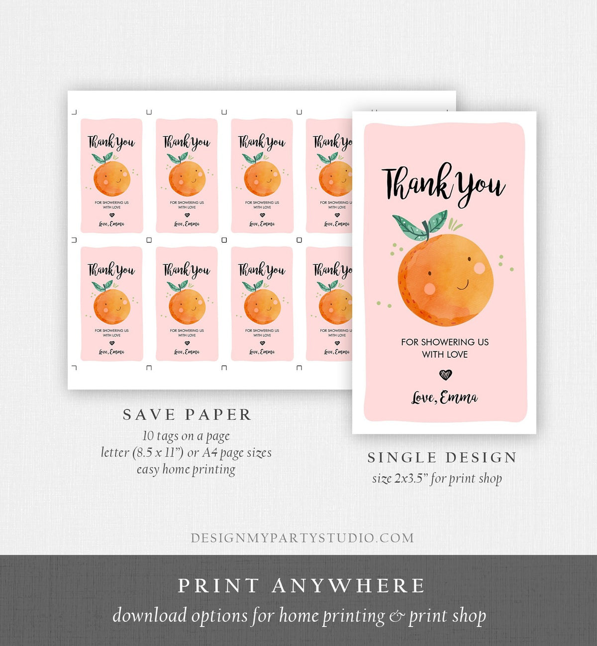 Editable A Little Cutie is on The Way Favor Tag Orange Clementine Baby Shower Cutie Gift Tag Pink Girl Template Corjl Printable 0330