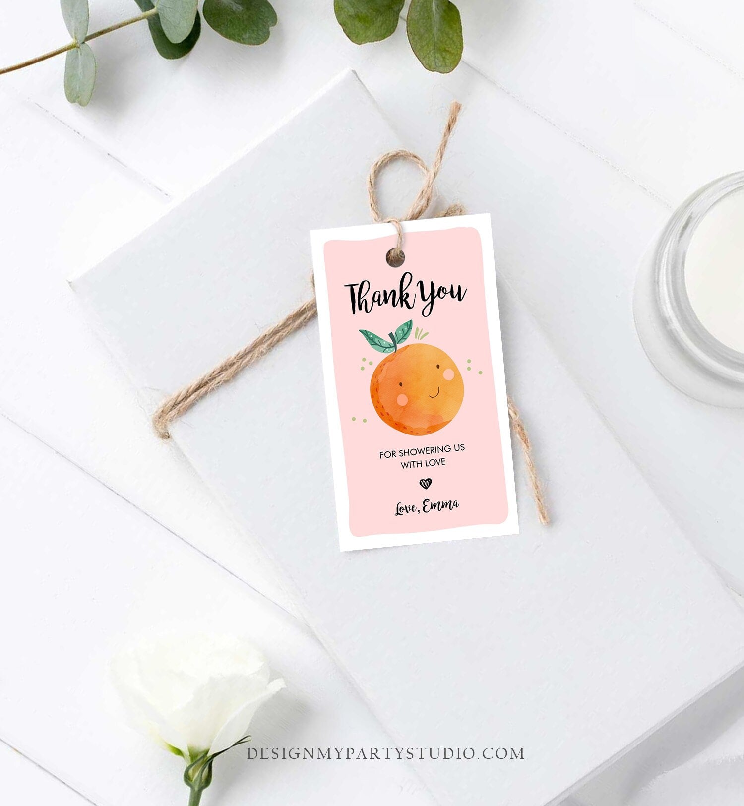 Editable A Little Cutie is on The Way Favor Tag Orange Clementine Baby Shower Cutie Gift Tag Pink Girl Template Corjl Printable 0330