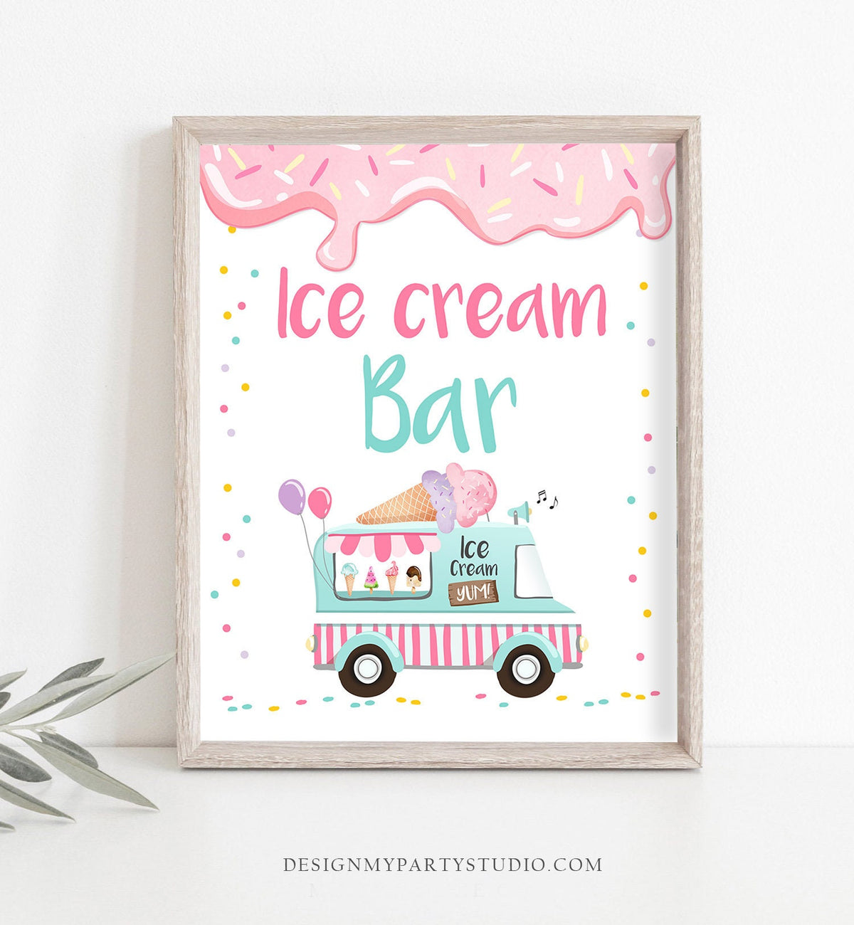 Ice Cream Bar Sign Ice Cream Social Birthday Ice Cream Truck Party Sign Ice Cream Table Sign Girl Pink Mint Instant Download Printable 0243