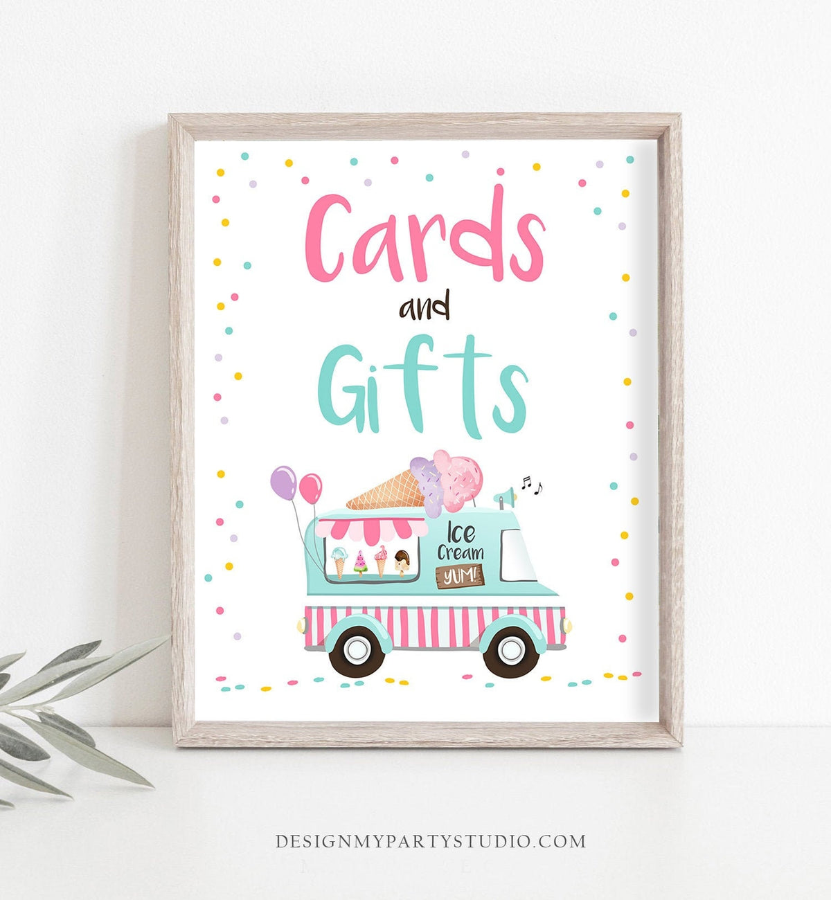 Cards and Gifts Ice Cream Truck Sign Ice Cream Birthday Party Sign Ice Cream Decorations Social Pink Mint Instant Download Printable 0243