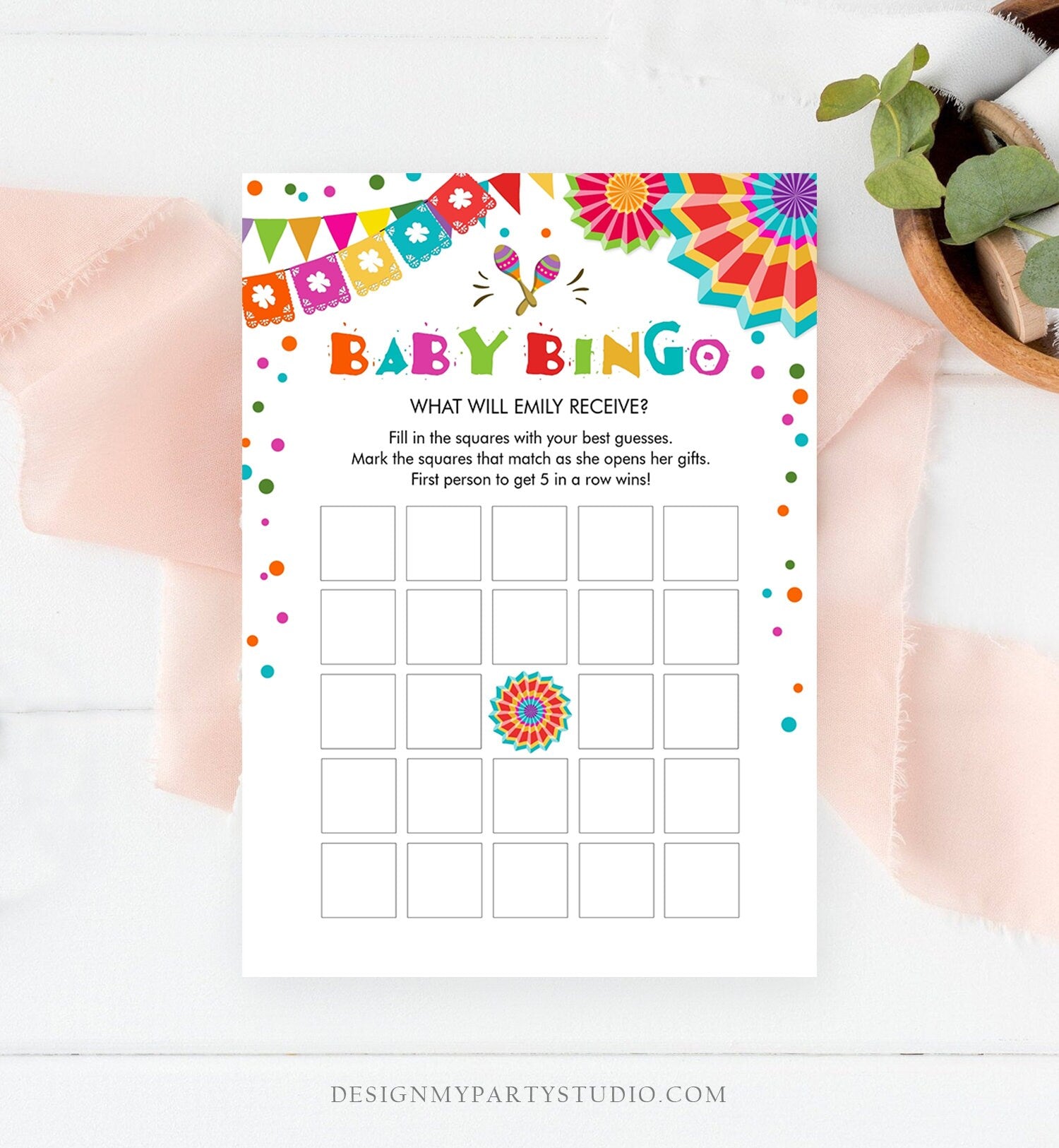 Editable Baby Bingo Game Cactus Baby Fiesta Mexican Shower Game Baby Coed Sprinkle Games Digital Download Template Printable 0045