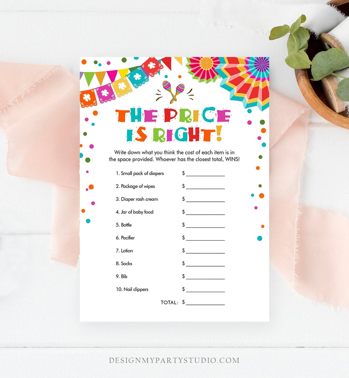 Editable The Price is Right Game Fiesta Baby Shower Cactus Mexican Shower Game Baby Coed Sprinkle Download Corjl Template Printable 0045