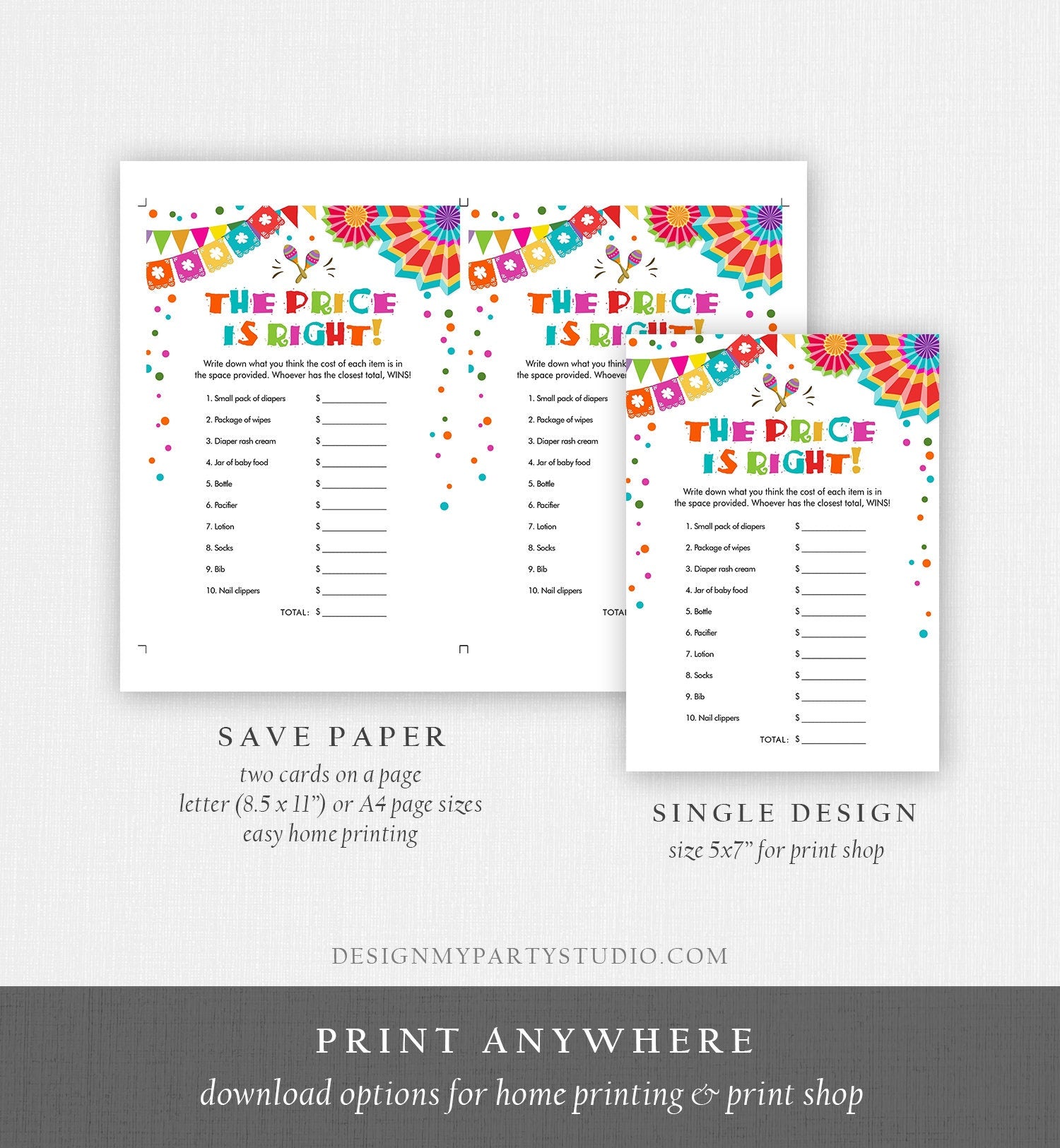 Editable The Price is Right Game Fiesta Baby Shower Cactus Mexican Shower Game Baby Coed Sprinkle Download Corjl Template Printable 0045