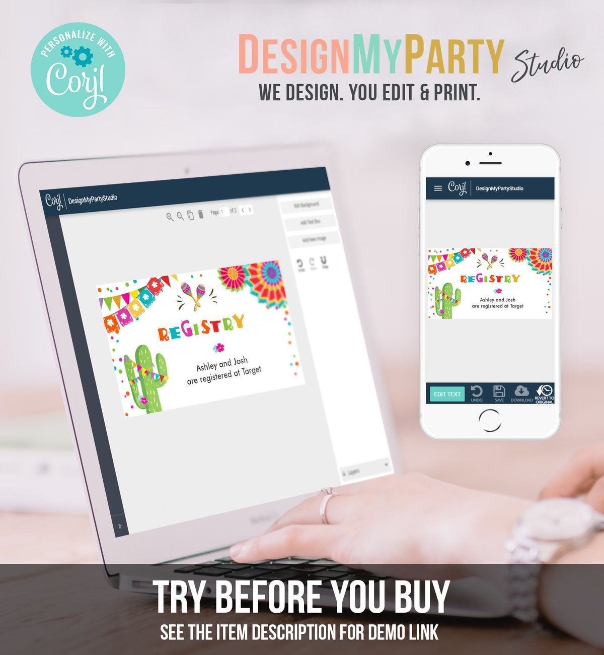 Editable Fiesta Insert Card Registry Card Enclosure Baby Bridal Shower Birthday Cactus Mexican Succulent Digital Template Printable 0045