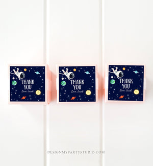 Editable Boy Space Astronaut Favor Tag Thank You Tag Birthday Party Outer Space Galaxy Planets and Stars Round Square Corjl Template 0259