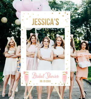 Editable Bridal Shower Photo Prop Brunch and Bubbly Bridal Shower Sign Photo Booth Frame Wedding Photo Prop Pink Gold Corjl PRINTABLE 0150