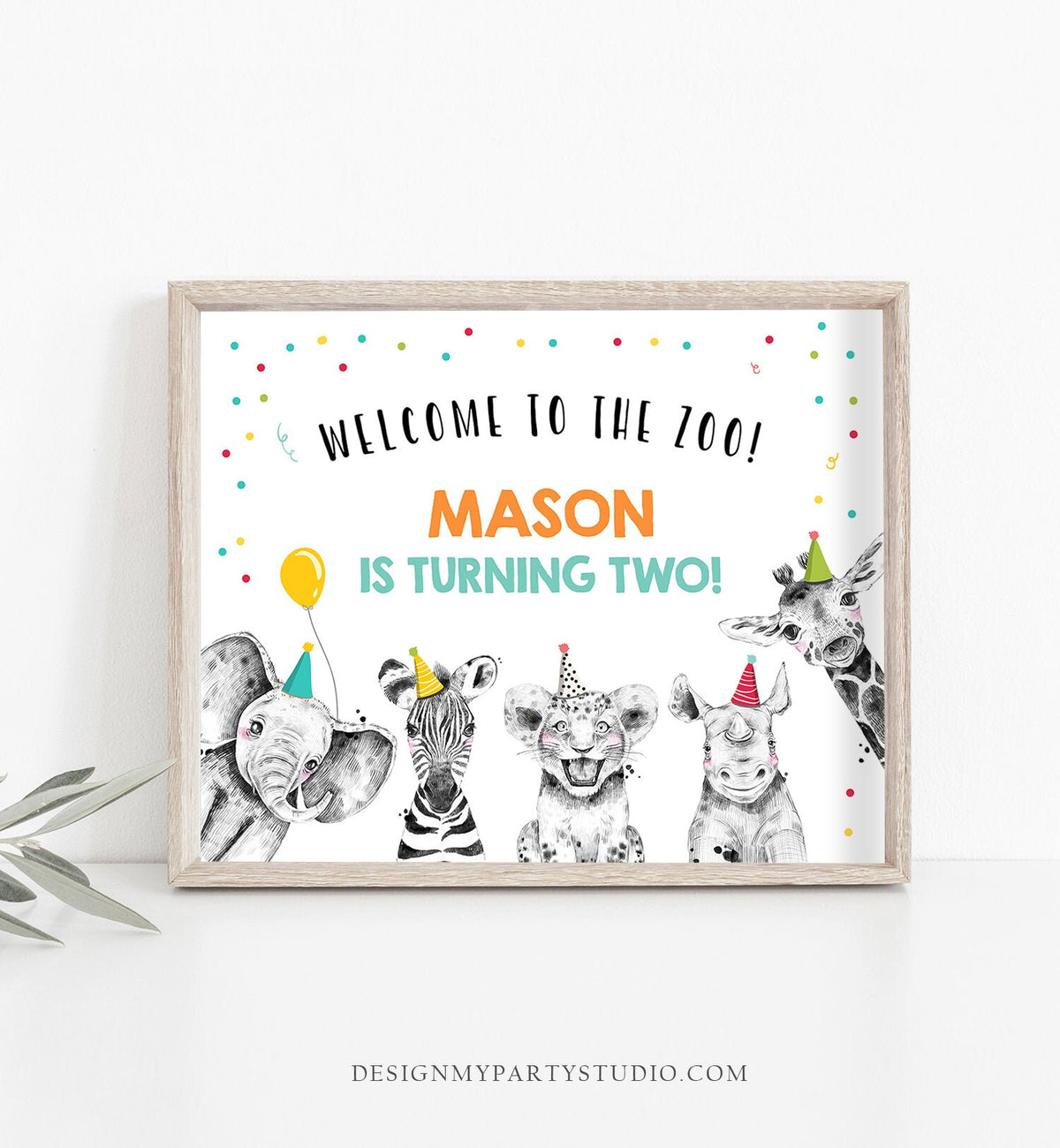 Editable Party Animals Welcome to the Zoo Sign Safari Animals Sign Welcome Jungle Sign Birthday Animals Boy Digital Template Printable 0390