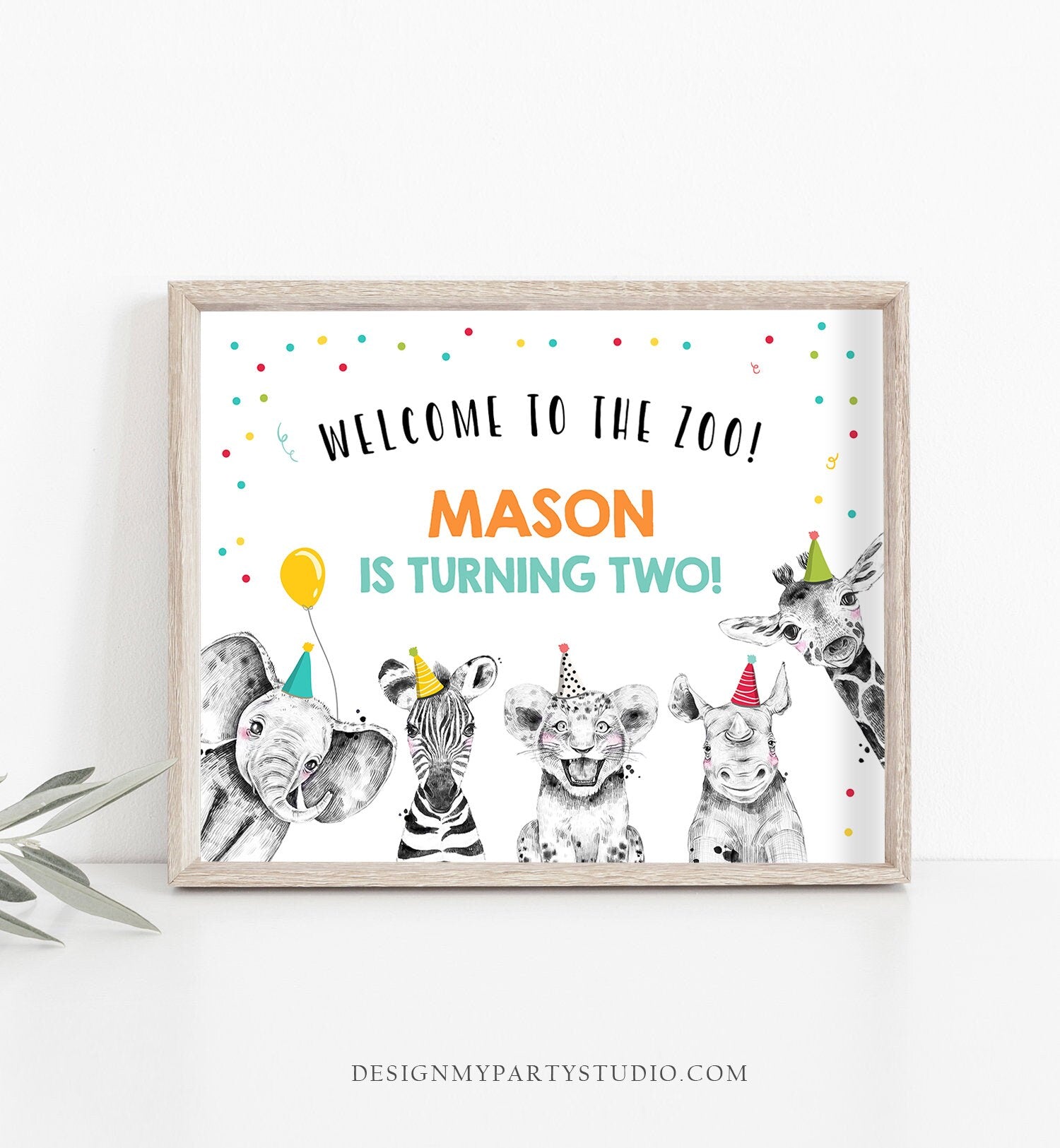Editable Party Animals Welcome to the Zoo Sign Safari Animals Sign Welcome Jungle Sign Birthday Animals Boy Digital Template Printable 0390