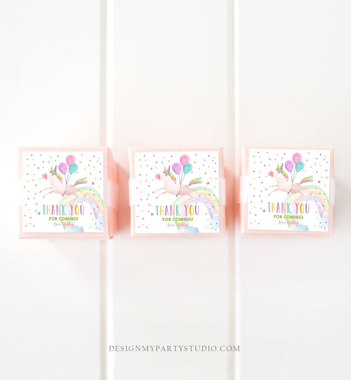 Editable Unicorn Favor Tags Unicorn Birthday Party Thank You Gift Tags Magical Rainbow Girl Round Sticker Corjl Pink Gold Template 0336