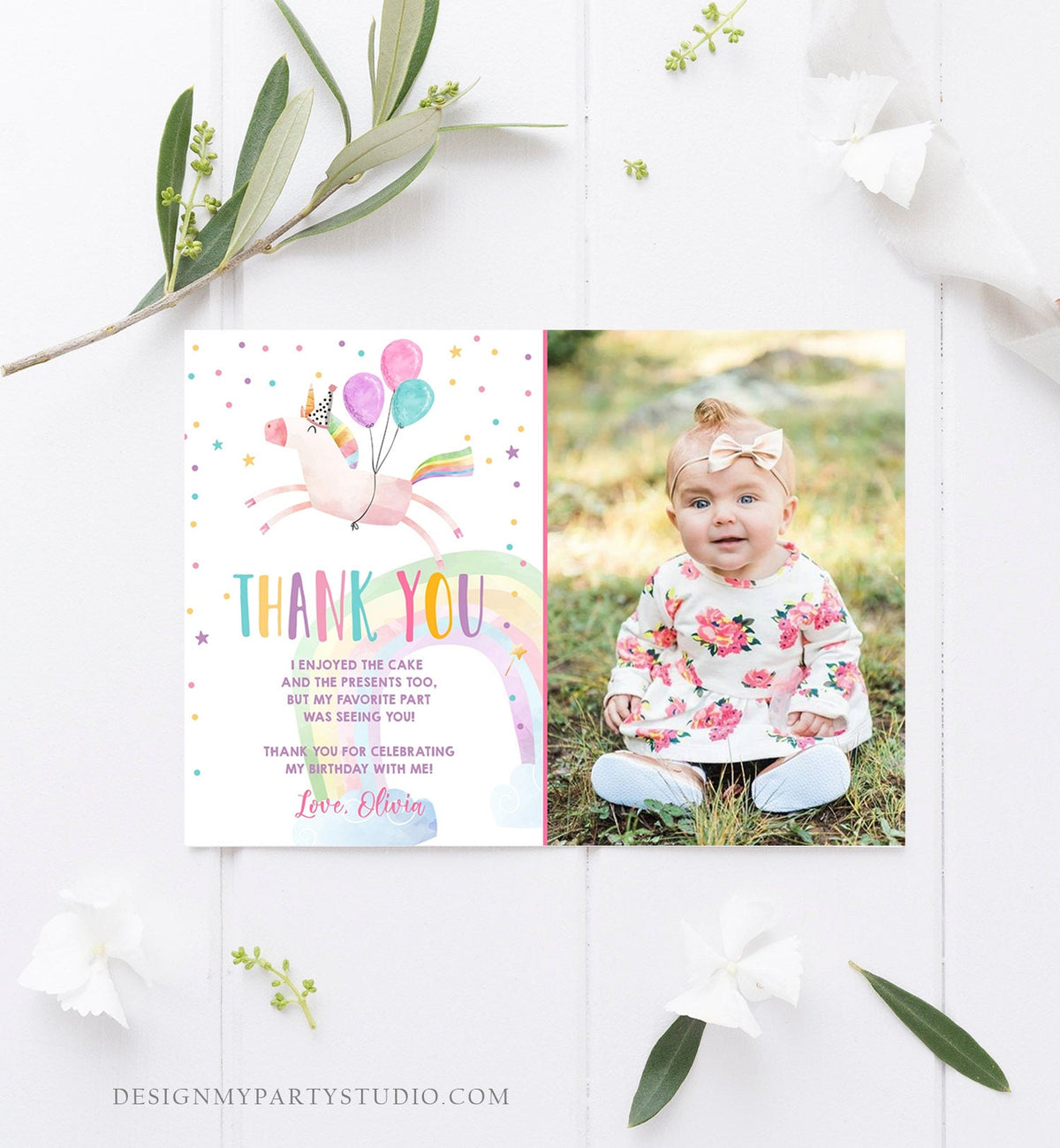 Editable Unicorn Thank You Card Girl Birthday Thank You Note Pink Gold Magical Party Baby Shower Digital Download Template Printable 0336