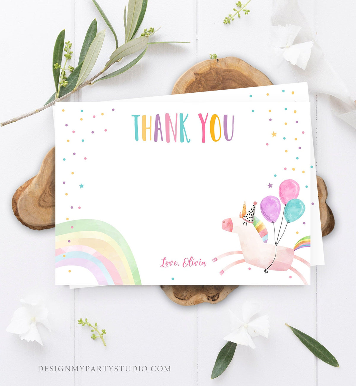 Editable Unicorn Thank You Card Girl Birthday Thank You Note Pink Gold Magical Party Baby Shower Download Corjl Template Printable 0336
