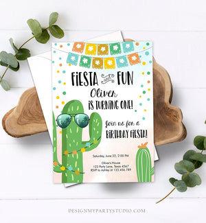 Editable Fiesta and Fun Birthday Invitation First Fiesta Cactus Sunglasses Blue Boy ANY AGE Instant Download Corjl Template Printable 0135