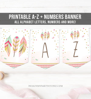 Feathers Tribal Boho Birthday Banner A-Z Alphabet Numbers Banner Wild One Two Wild Wild and Three Girl Decor Download Printable 0073