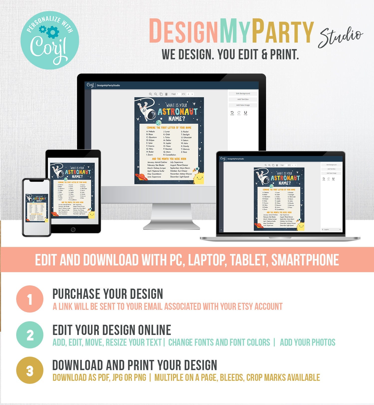 Editable What Is your Astronaut Name Game Outer Space Birthday Game Rocket Space Birthday Party Game Boy Template Printable Corjl 0046